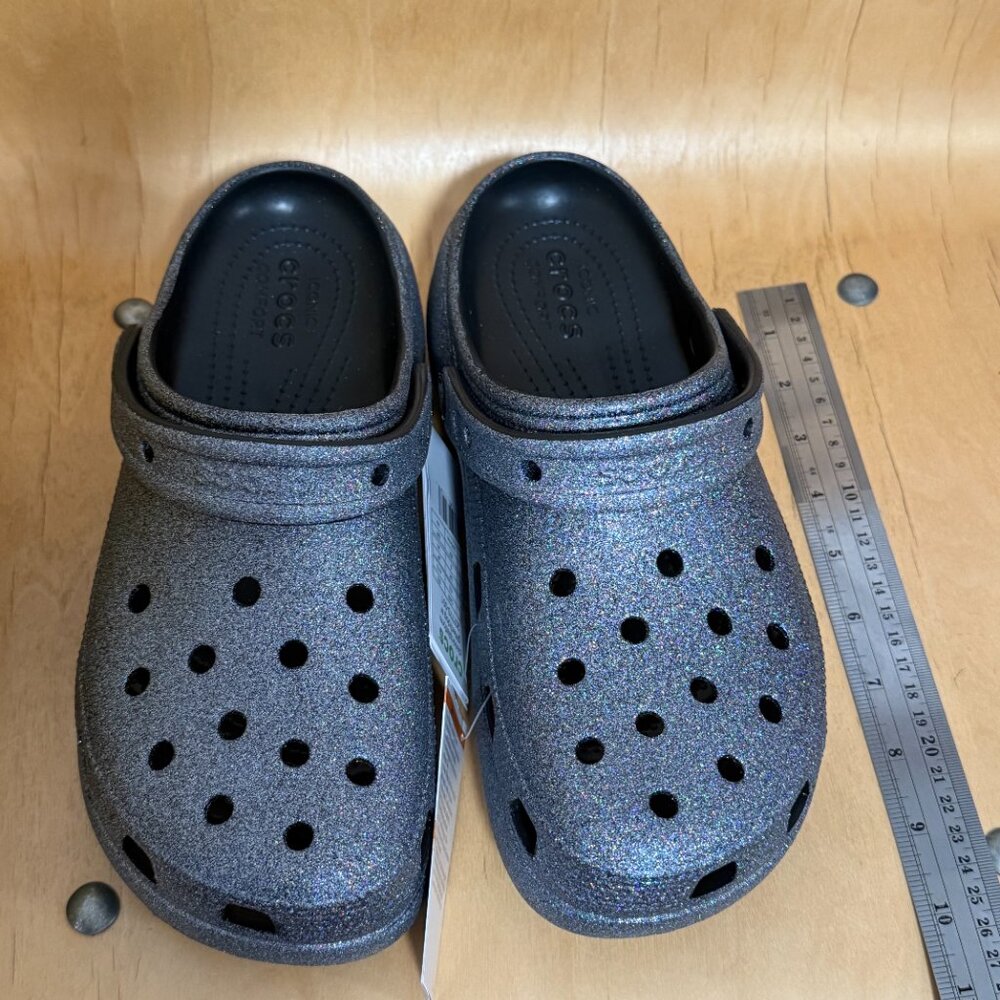 NWT CROCS Silver Glitter Platform Comfort Clogs Womens Size 10 Sparkly New - Picture 8 of 13